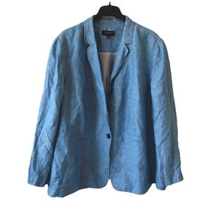 Talbots Plus 100% Linen Light Blue One Button Blazer Suit Jacket Size 24w